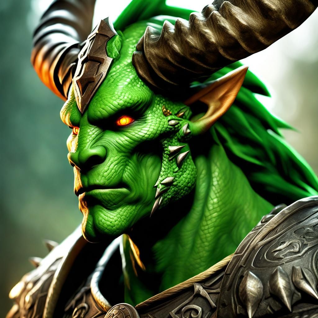 Green Dragonborn Barbarian Portrait in Hyperrealism