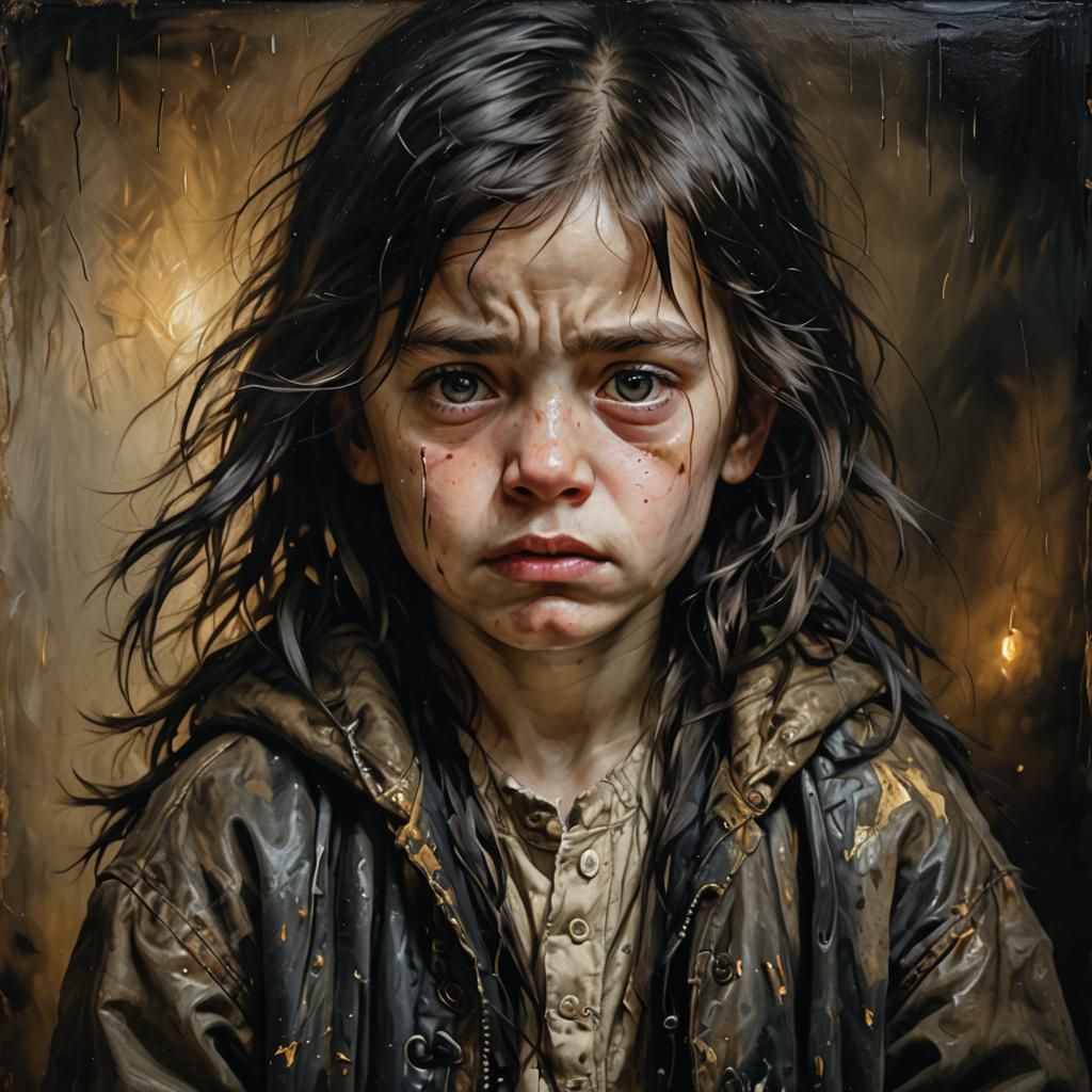 Melancholic Child Portrait in Rembrandt Style