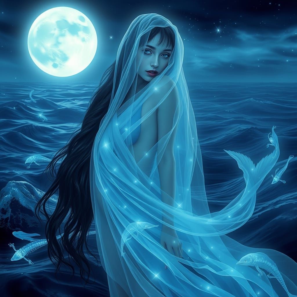 Moonlit Pisces Goddess in Iridescent Silks