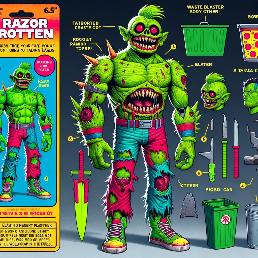 Grotesque Action Figure in Vibrant Green with Exaggerated Fe...