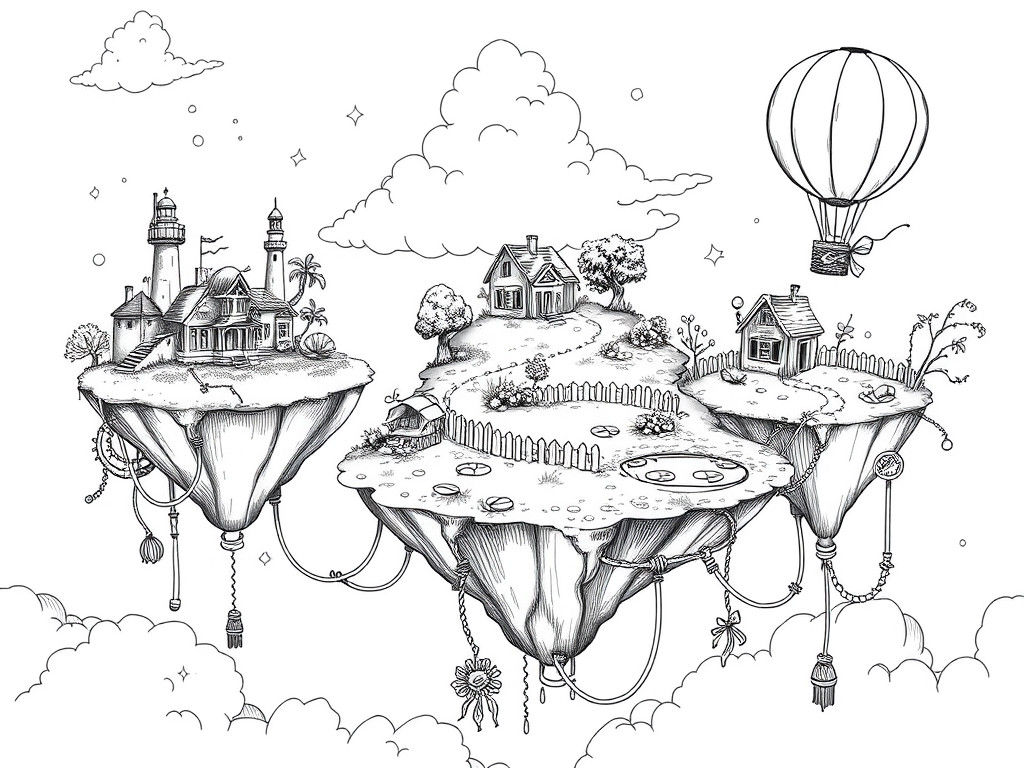 Whimsical Doodle Islands in the Sky