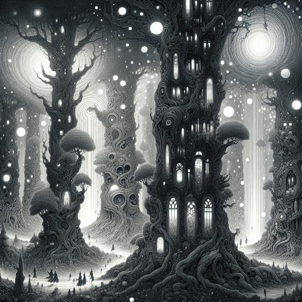 Enchanted Fey-Wild Forest City Illustration