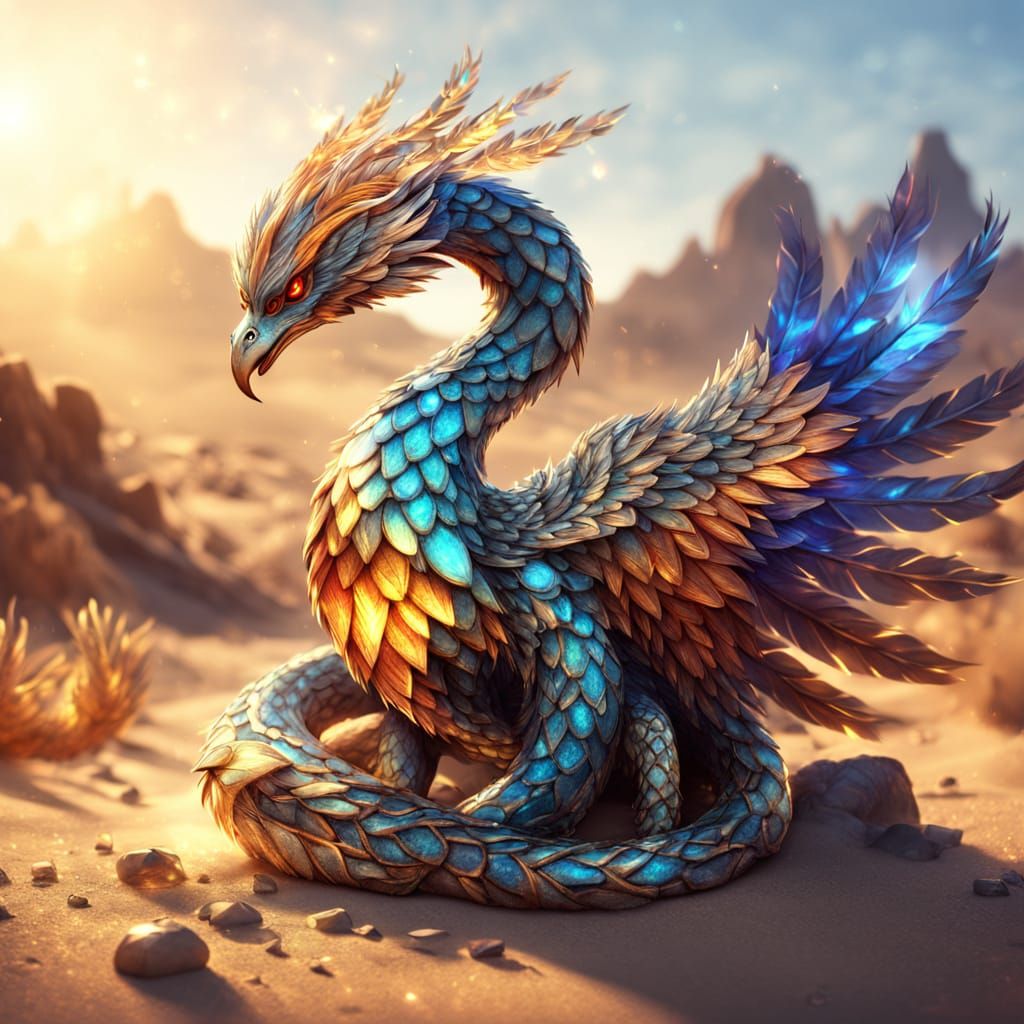 Surreal Desert Phoenix with Glowing Diamond Wings