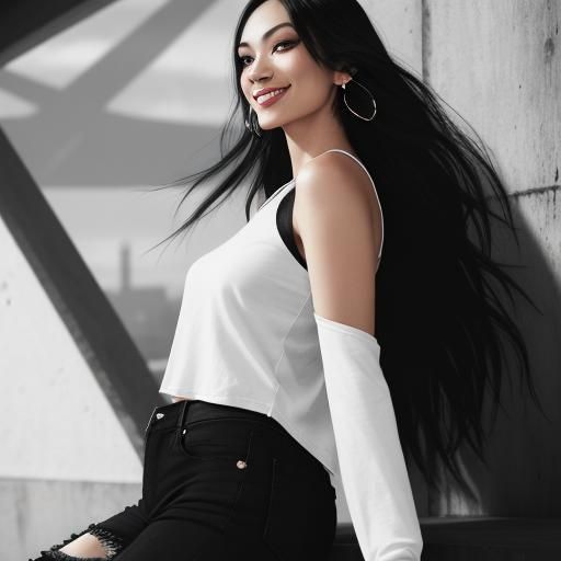 Hyperrealistic Girl in Jeans, Tank Top, and Vans