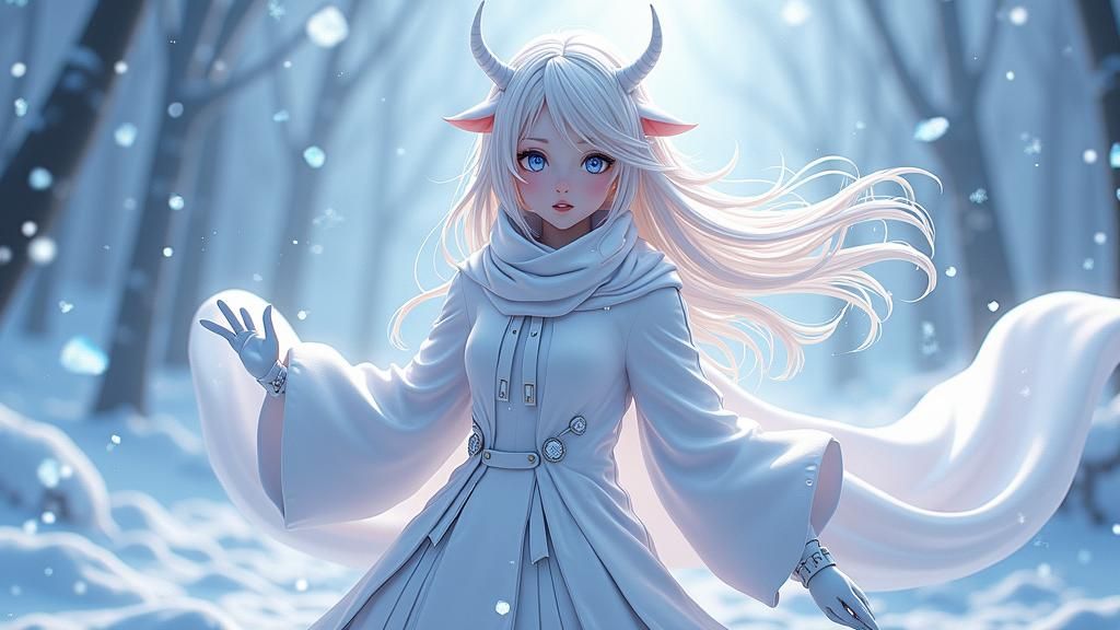 Icy White Devil in Anime Style, 3D Art