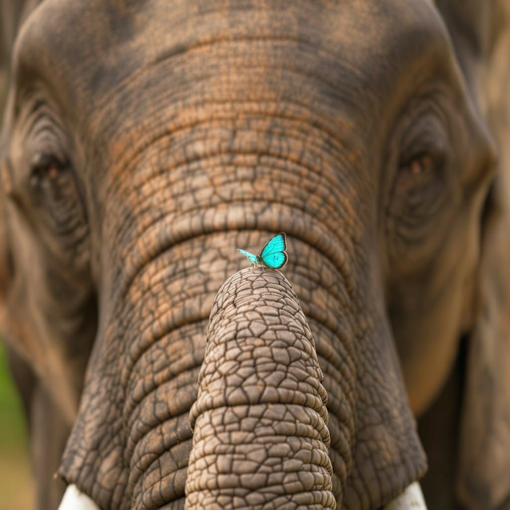 Butterfly on Elephant Trunk Close-Up