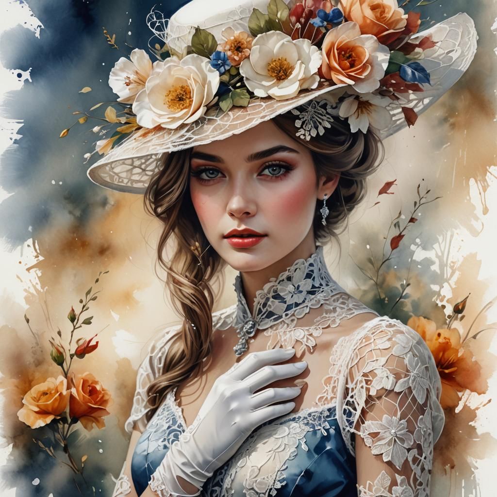 Elegant Woman with Lace in Watercolor Sketch Art