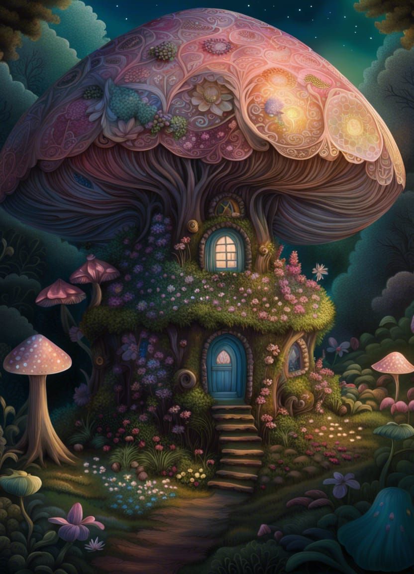 Fairy House in Magical Forest Illustration