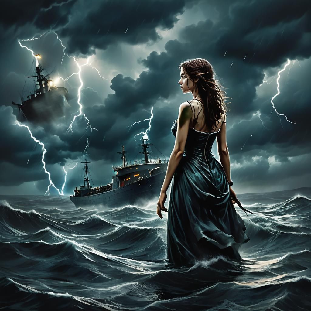 Turbulent Seas: A Siren's Song in Hyperrealistic Style
