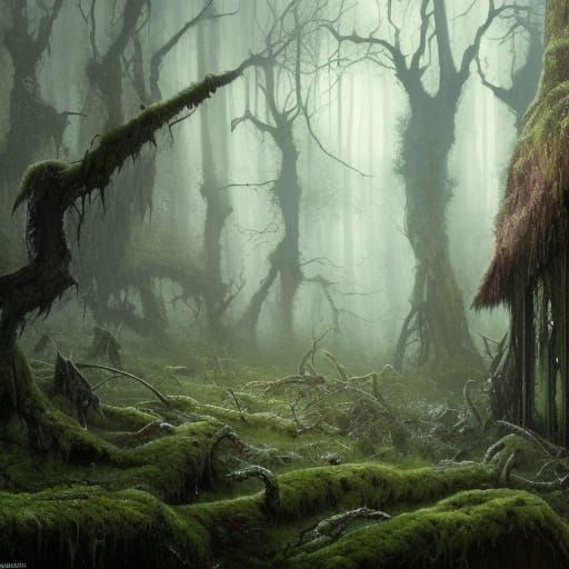 Gothic Horror Forest Hut in Dark Fantasy Style