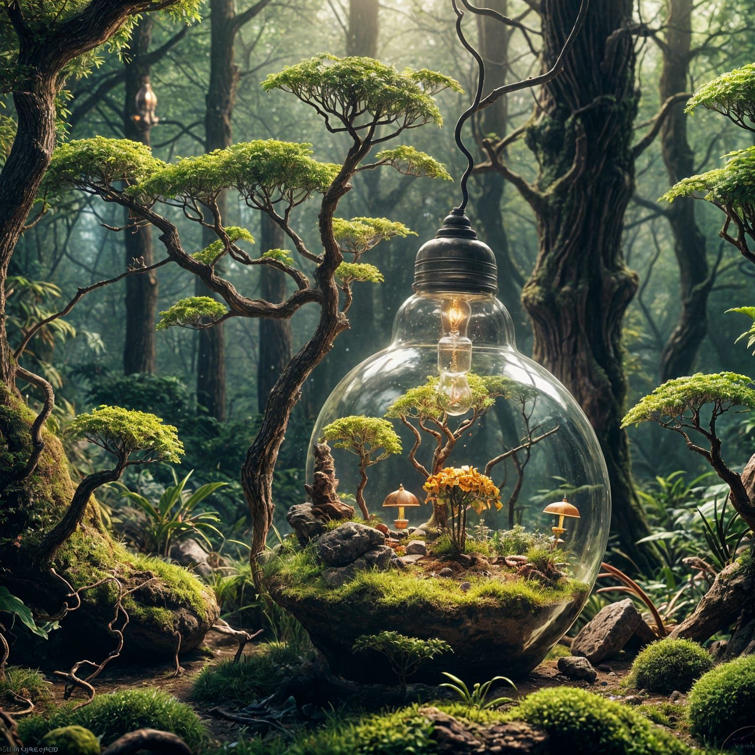 Terrarium Lightbulb: Detailed Matte Painting