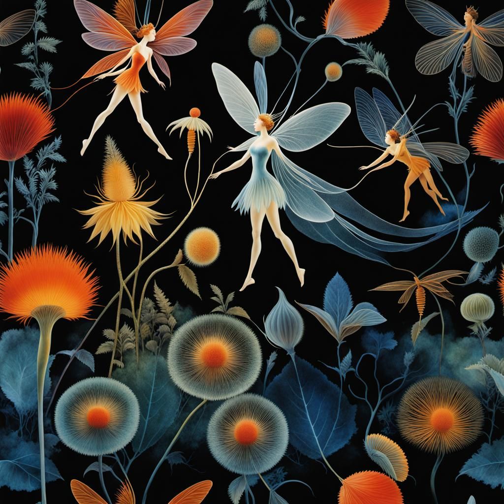 Dreamlike Fairies in Surreal Photogram, Dark Fantasy