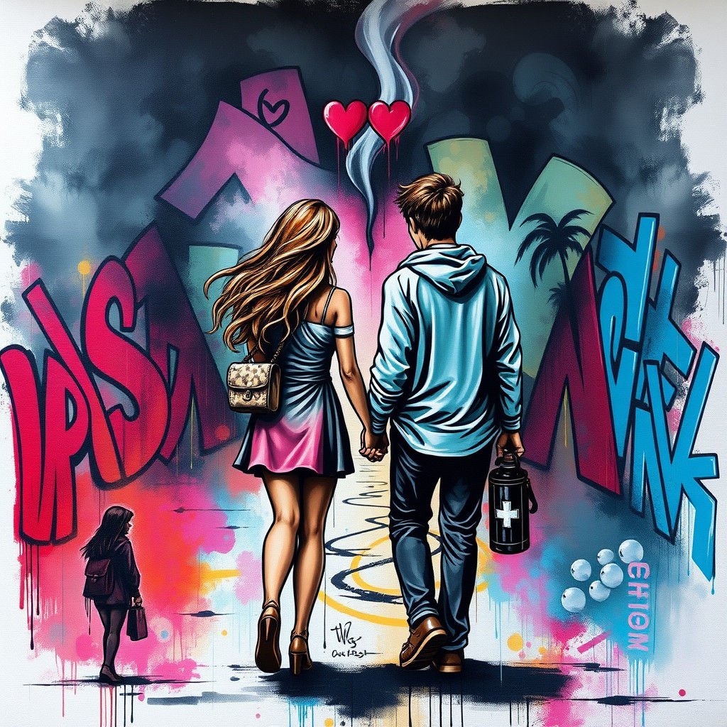 Graffiti Art 3D Couple Portrait in Street Style