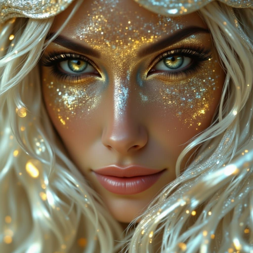 Glamorous Fantasy Woman with Extravagant Makeup