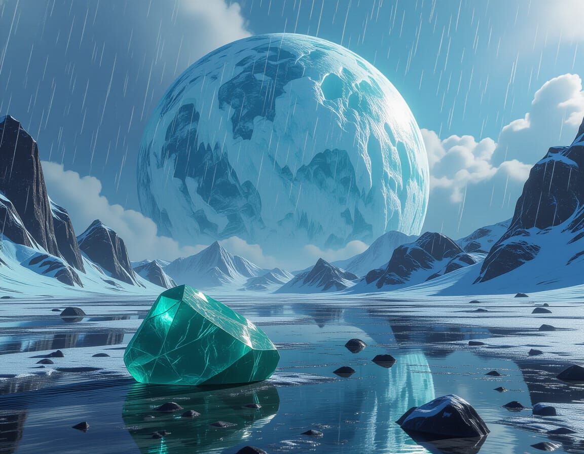 Amazonite on Alien Planet with Ice Planet Sky - Matte Painti...