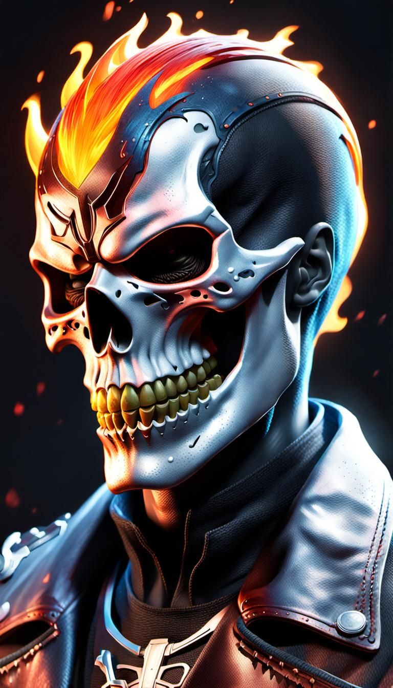 Strawberry Ghost Rider Portrait: Hyperdetailed Concept Art