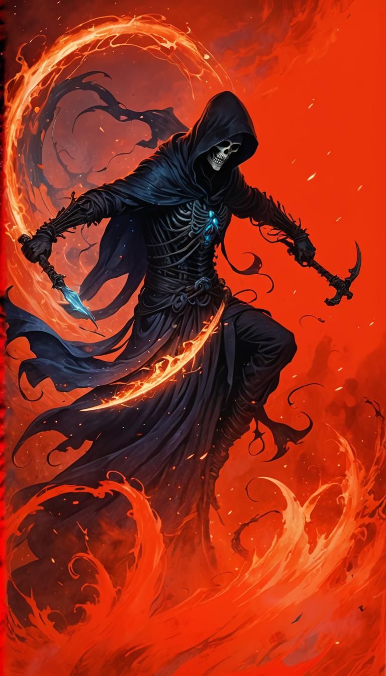 Grim Reaper Guiding Souls in Dark Fantasy Illustration