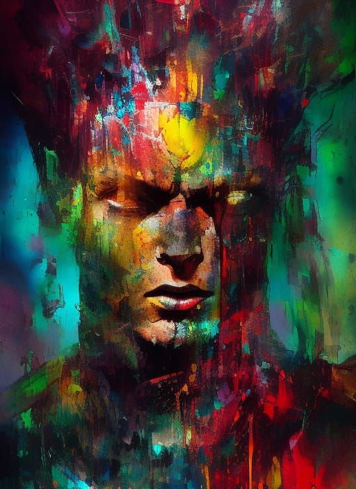 Ancient Lich Head in Colorful Ink Splash Art