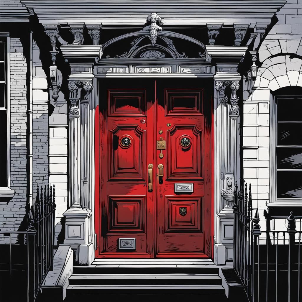 Red Door Painted Black in Comic Book Style