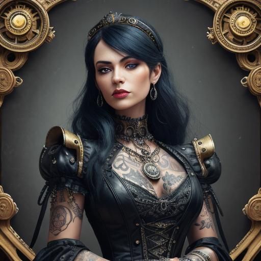 Steampunk Gothic Queen Portrait in Silver and Neon