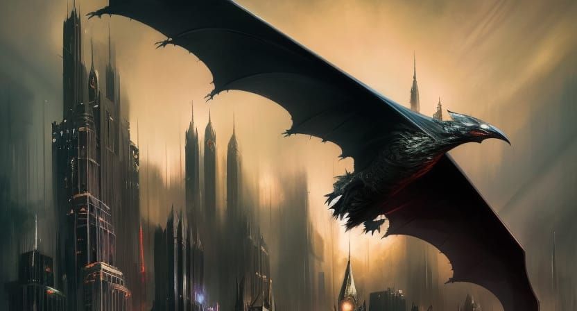 Batman Descends on Gotham: Expressionist Digital Art