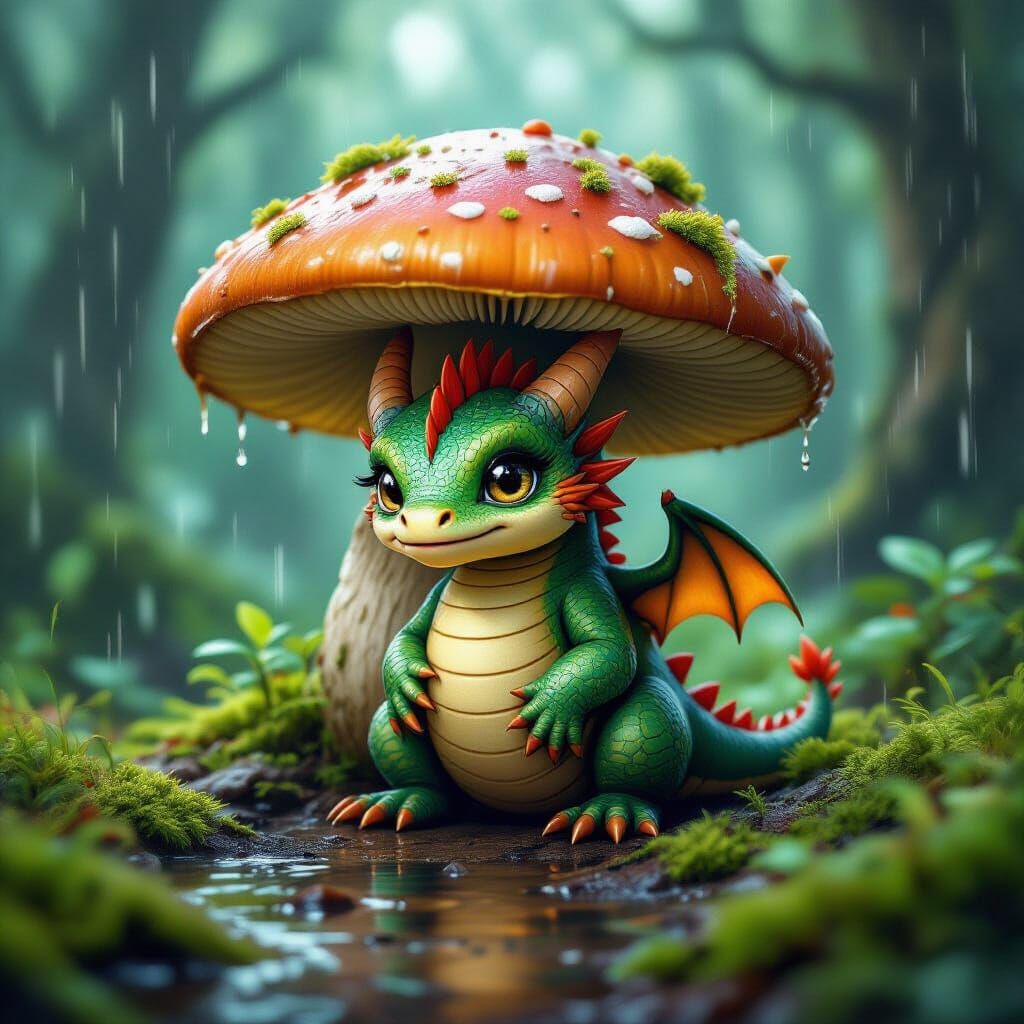 Baby Dragon Seeks Shelter From Rain