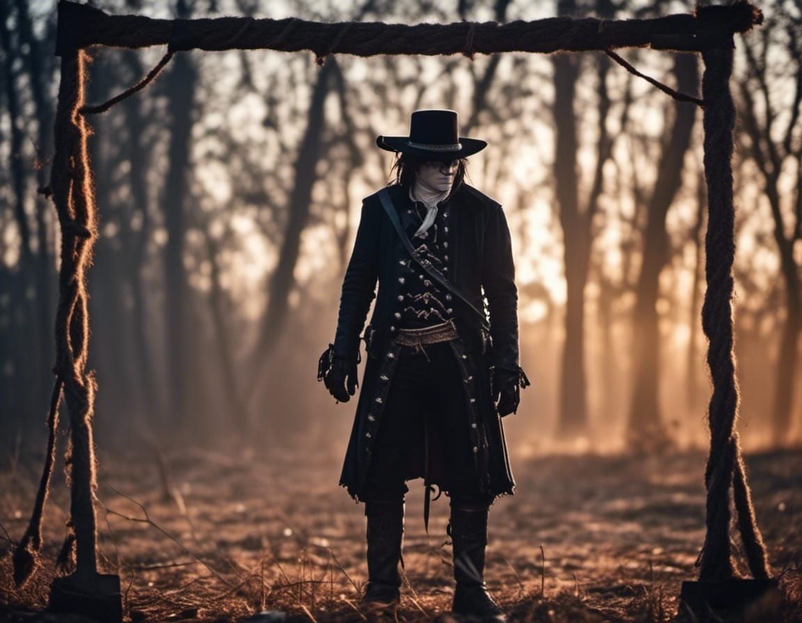 Dandy Highwayman Awaits Gallows in Early Morning Light