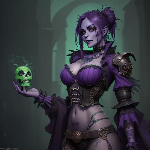 Steampunk Calavera Woman with Green Skin