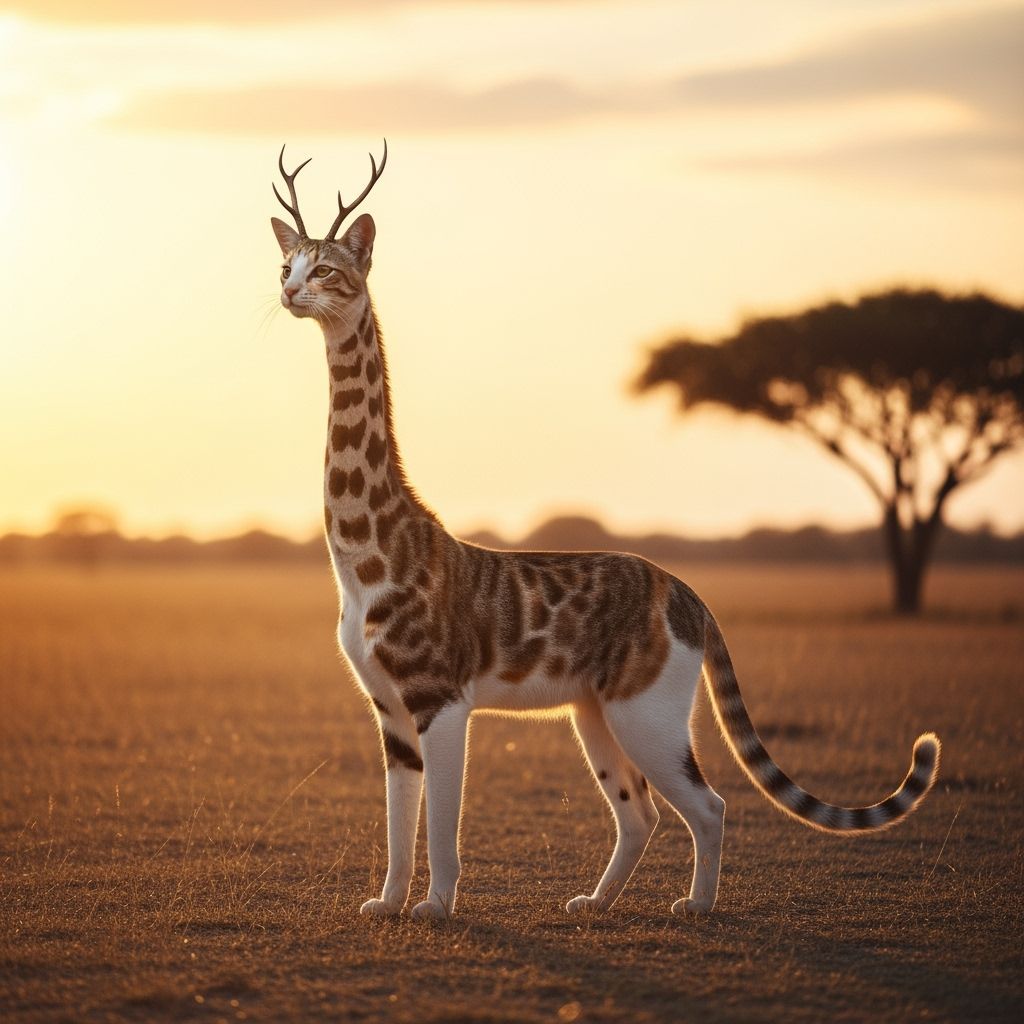 Calico Giraffe-Cat Hybrid in Savannah Sunset