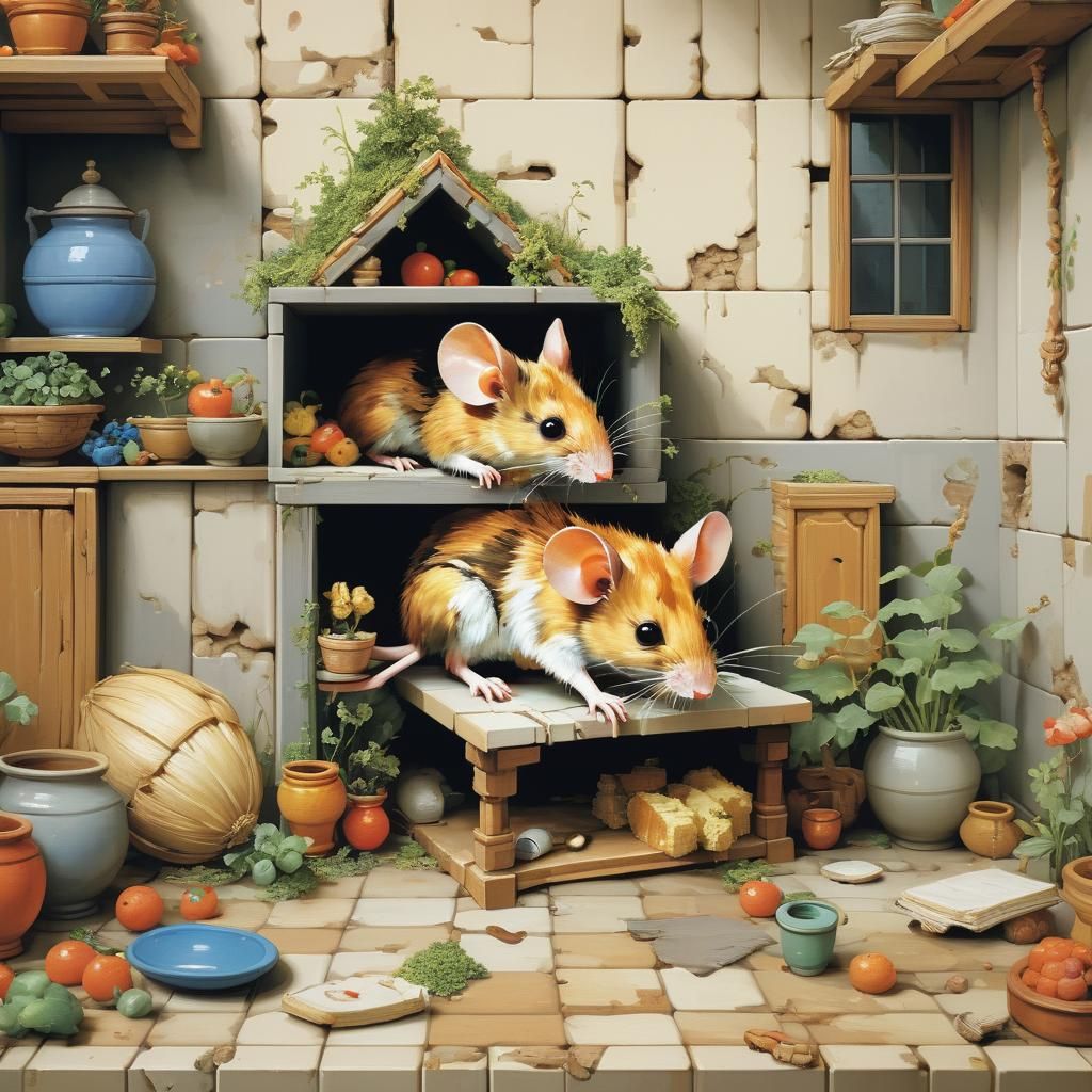 Pixelated Mouse in Pixelated House: Pixel Art