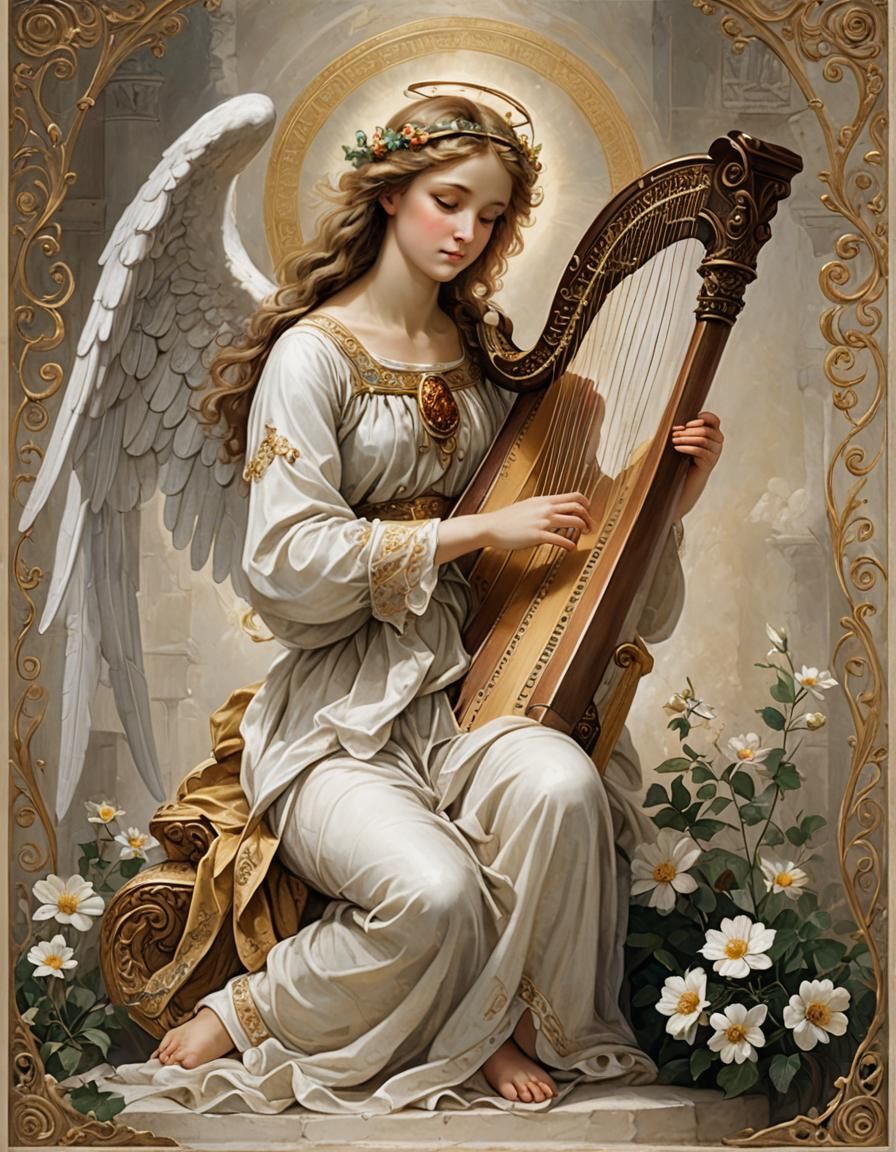 Ethereal Angel Playing Harp
