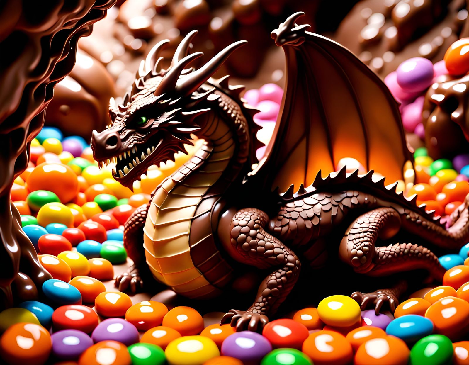 Chocolate Dragon Guarding Candy Treasure Hoard