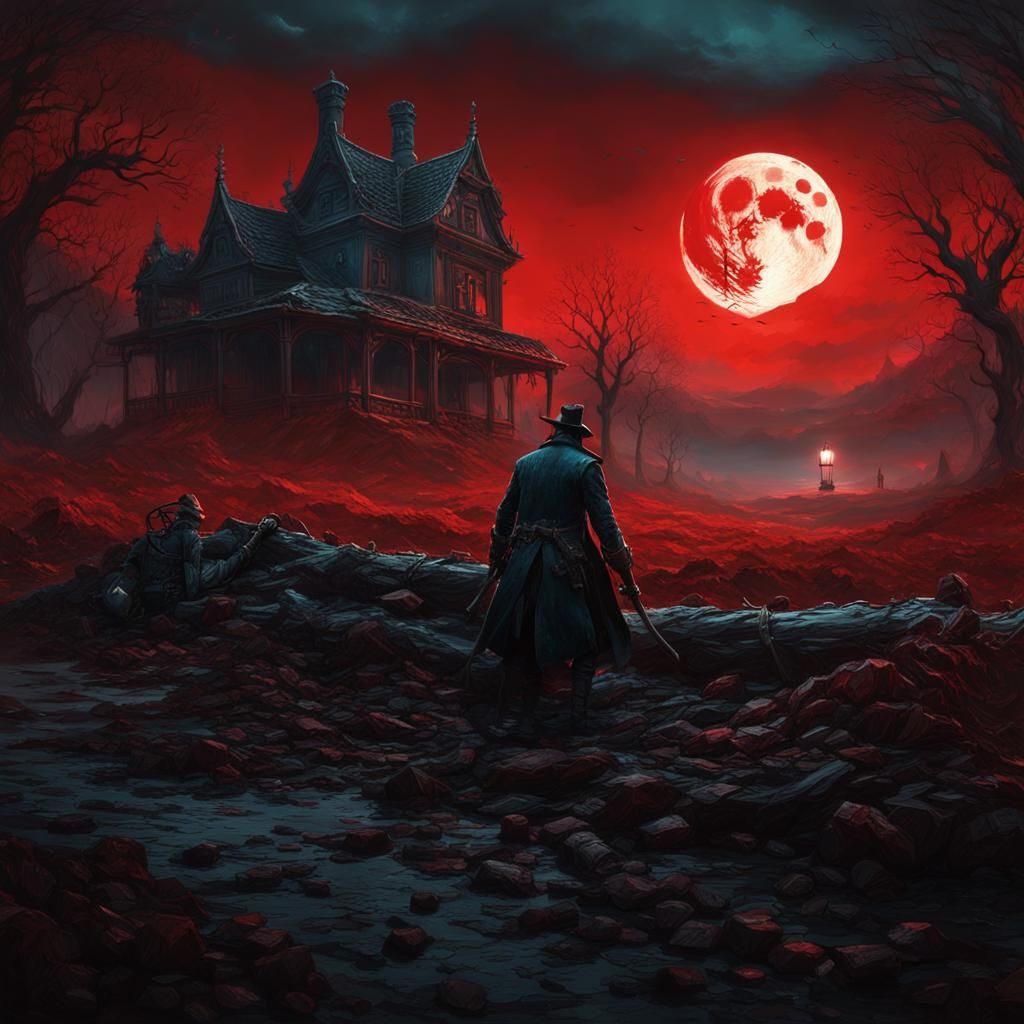 Wounded Man with Floating Lantern at Night