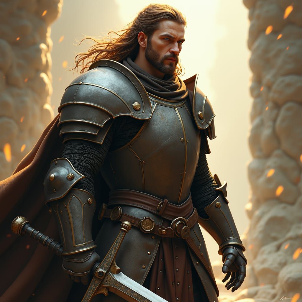 Heroic Half-Elven Knight with Greatsword