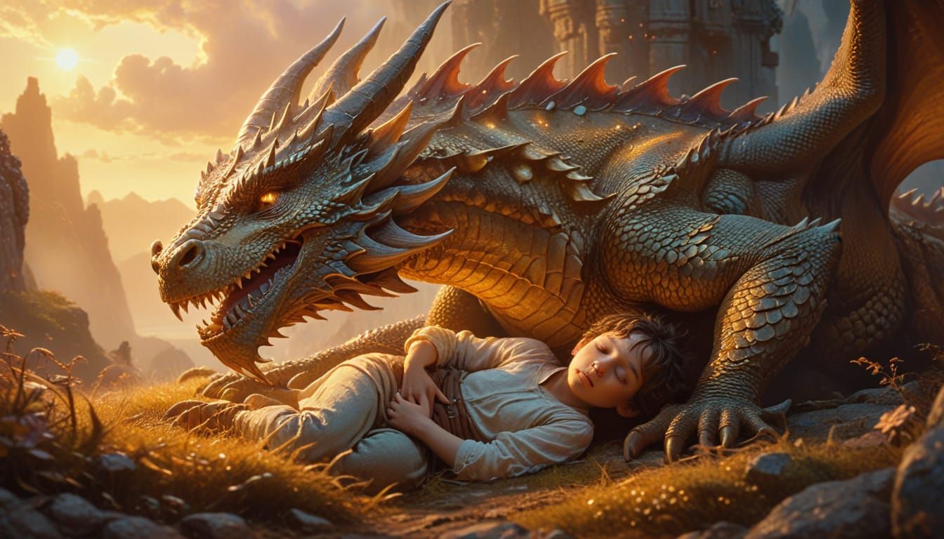 Dragon Guardian: A Serene Oil Painting