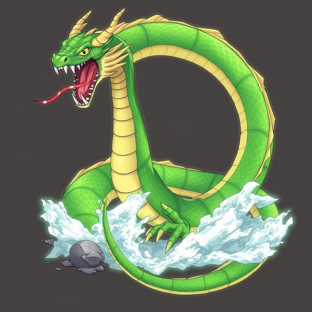 Green Dragon Snake in Anime Style