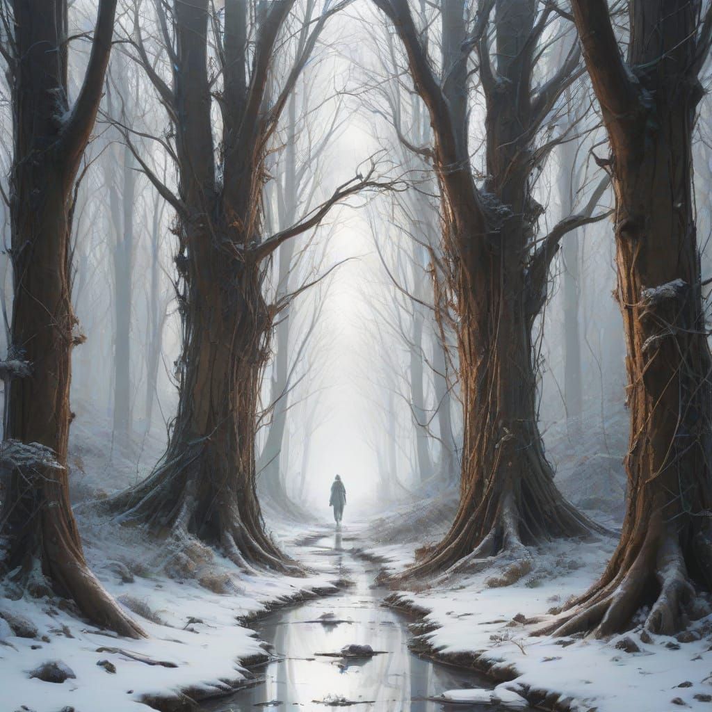 Enchanting Winter Scene in Whimsical Digital Art Style