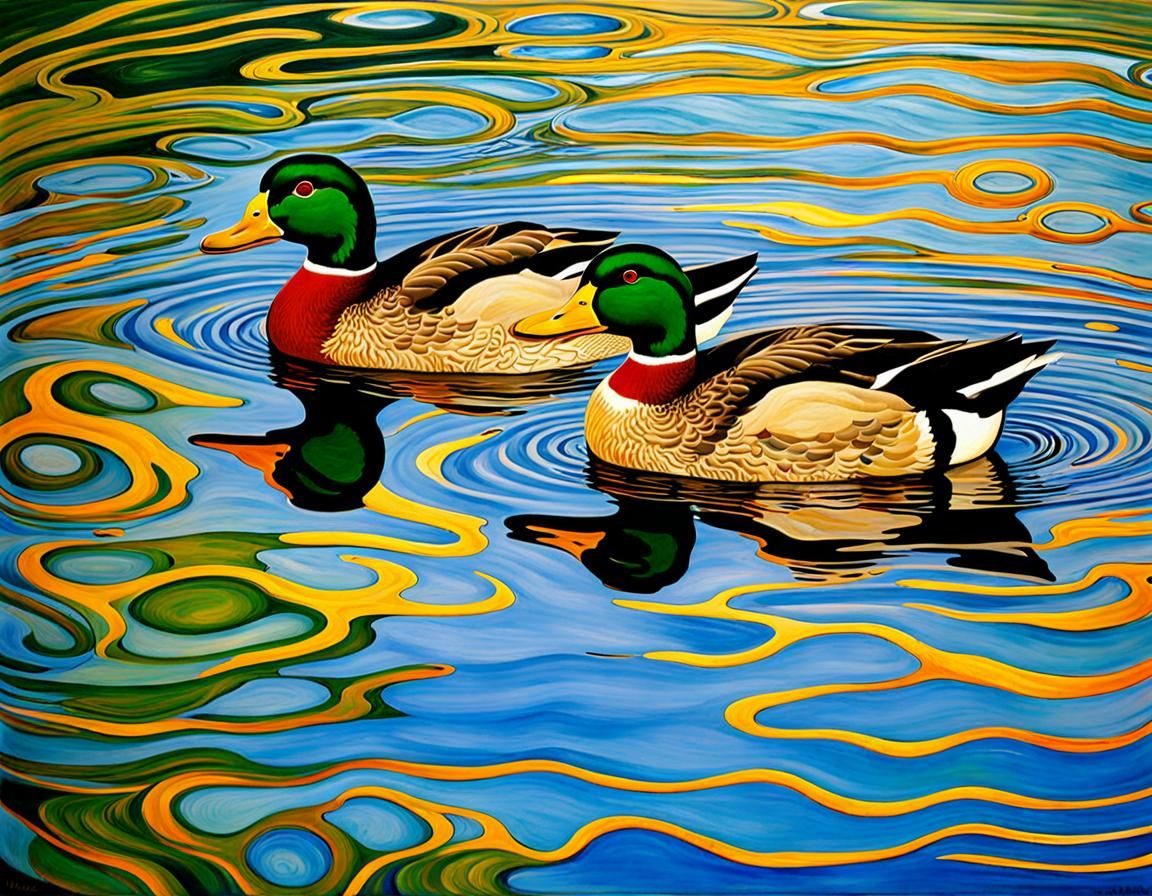 Ducks on Lake as Impressionist Land Art