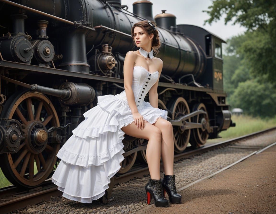 Victorian Era Steam Powered Lady in Elegant Steampunk Attire
