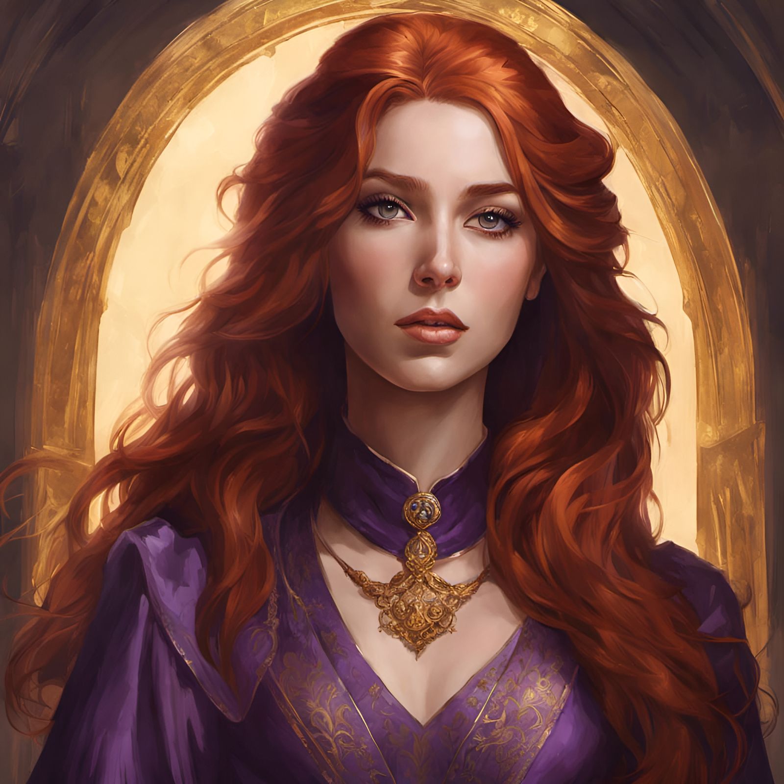 Medieval Portrait of Redhead in Art Nouveau Style