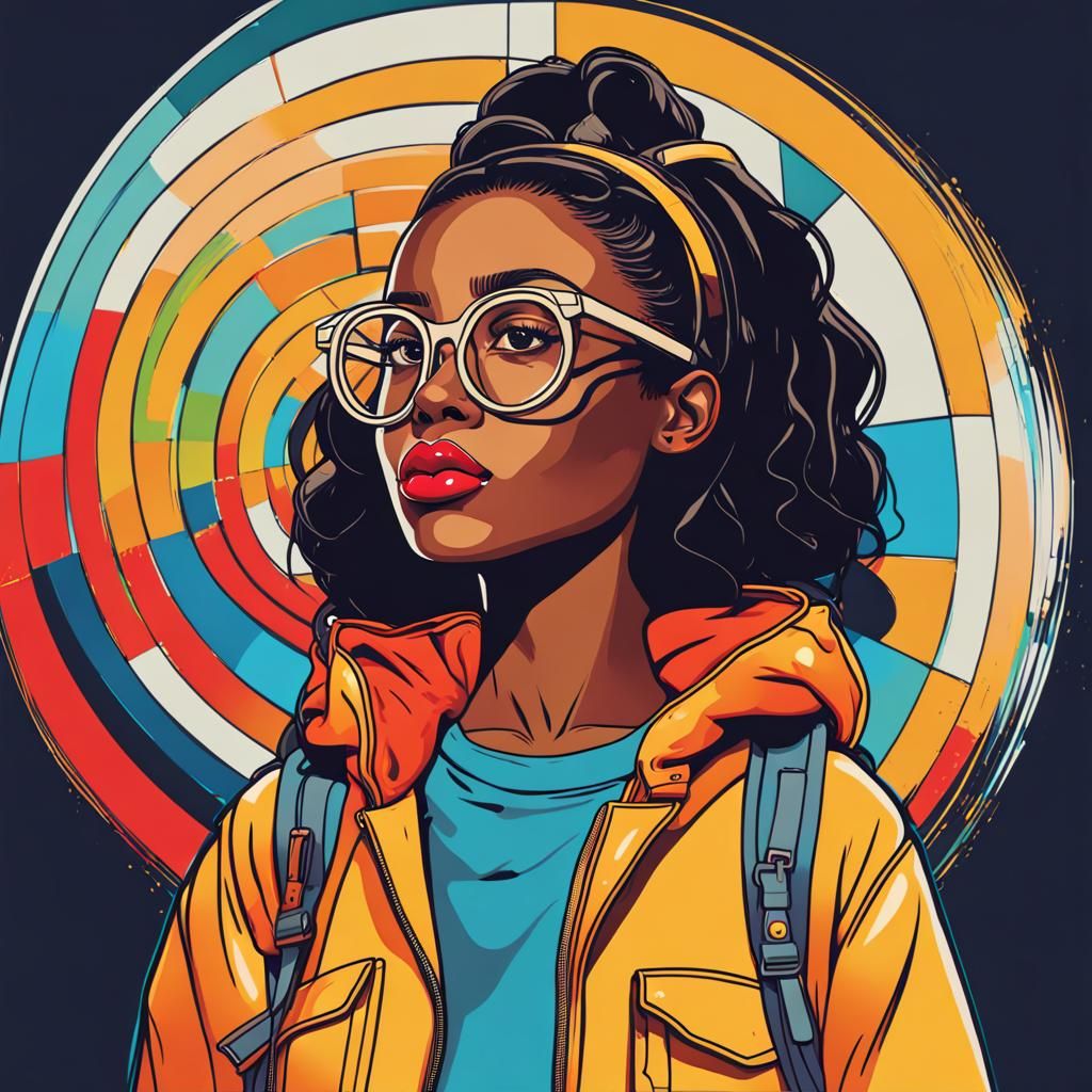 Young Black Girl With Backpack in Pop Art Style