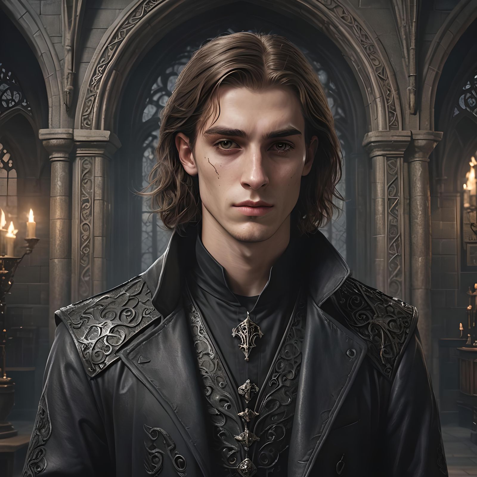 Death Eater Portrait in Hogwarts, Hyperrealistic Fantasy Art