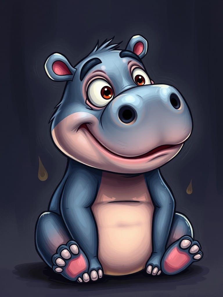 Gorillaz-Inspired Cartoon Hippopotamus Smiles Wide in Rich,...