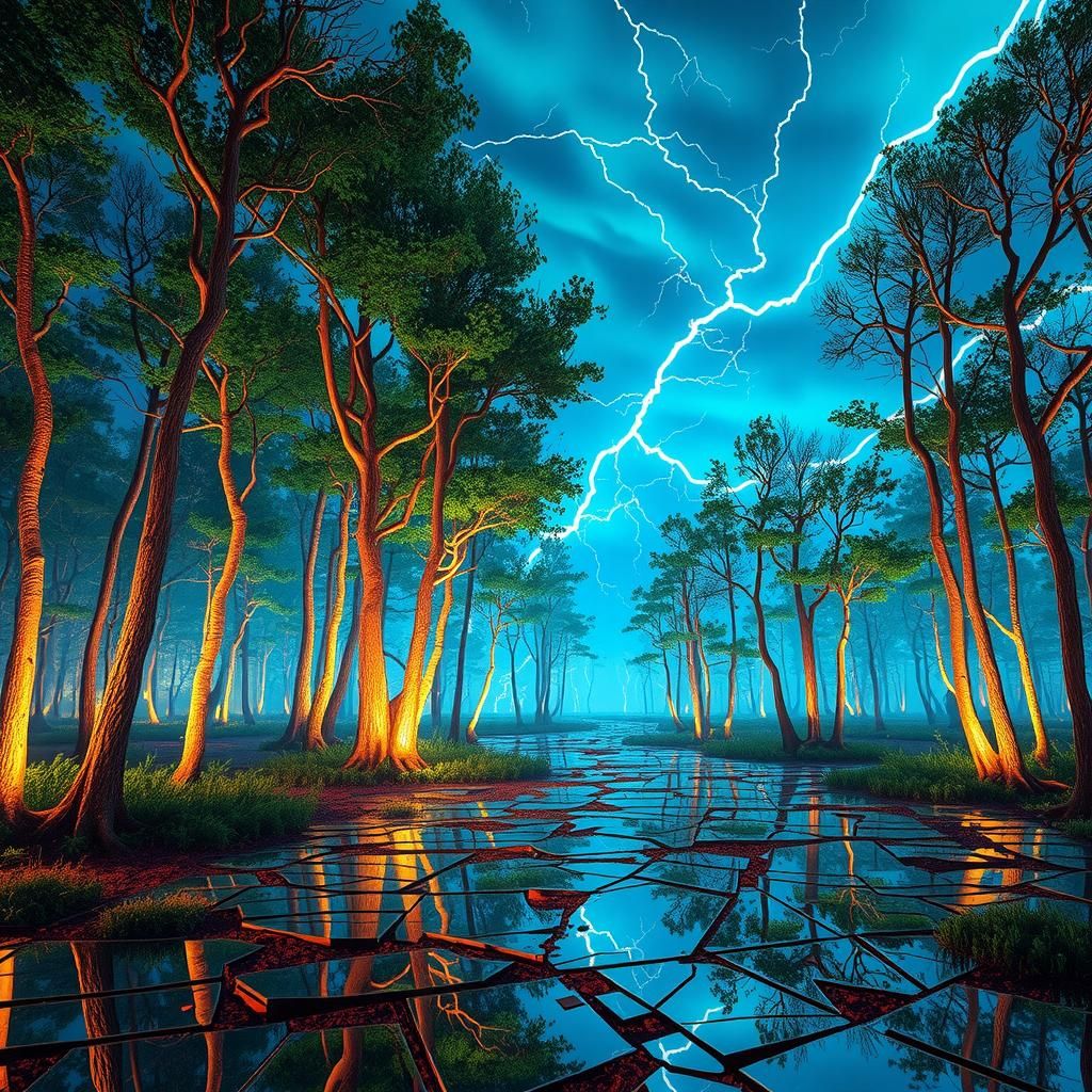 Cyberpunk Forest of Circuit Board Trees