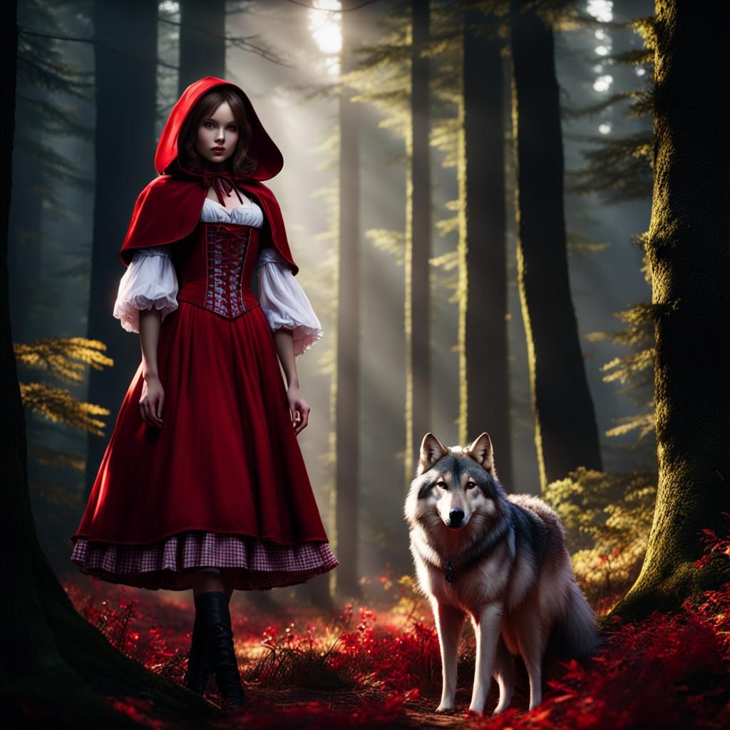 Little Red Riding Hood in Dark Fantasy Style