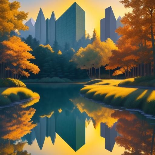 Cubist Man in Forest with Geometric Reflections