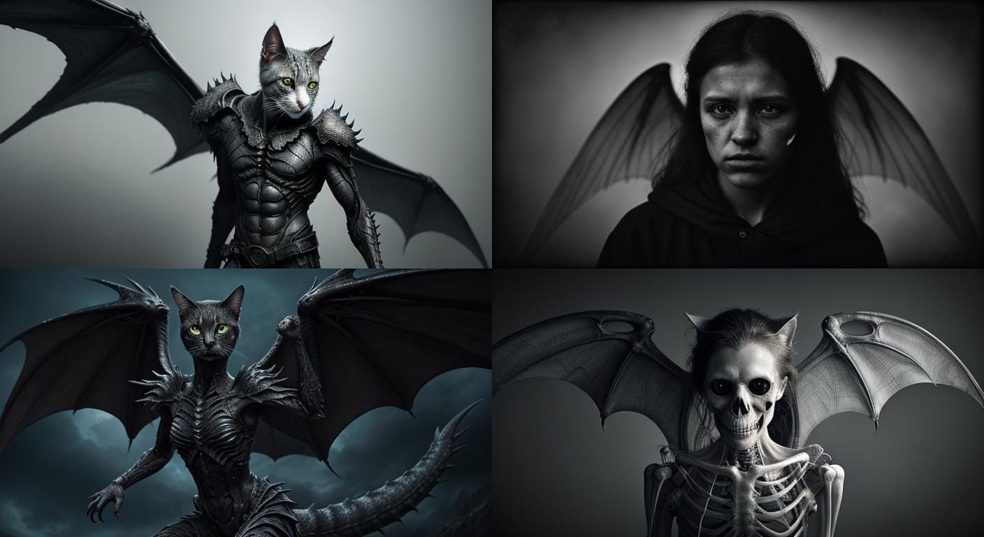 Realistic X-Ray of a Cat with Dragon Wings