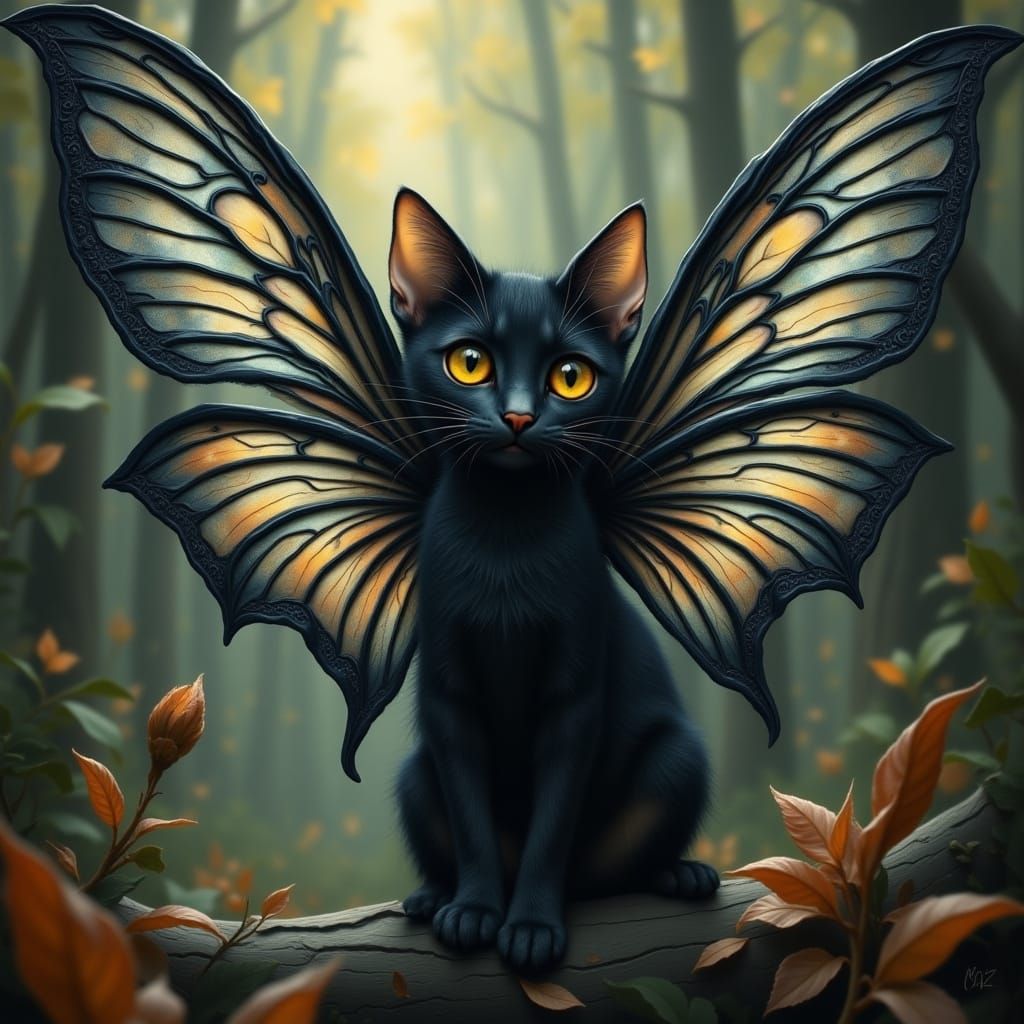 Winged Tortoiseshell Cat in Fairy Style