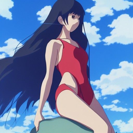 Anime Girl in Swimsuit, Ghibli-Style Visual