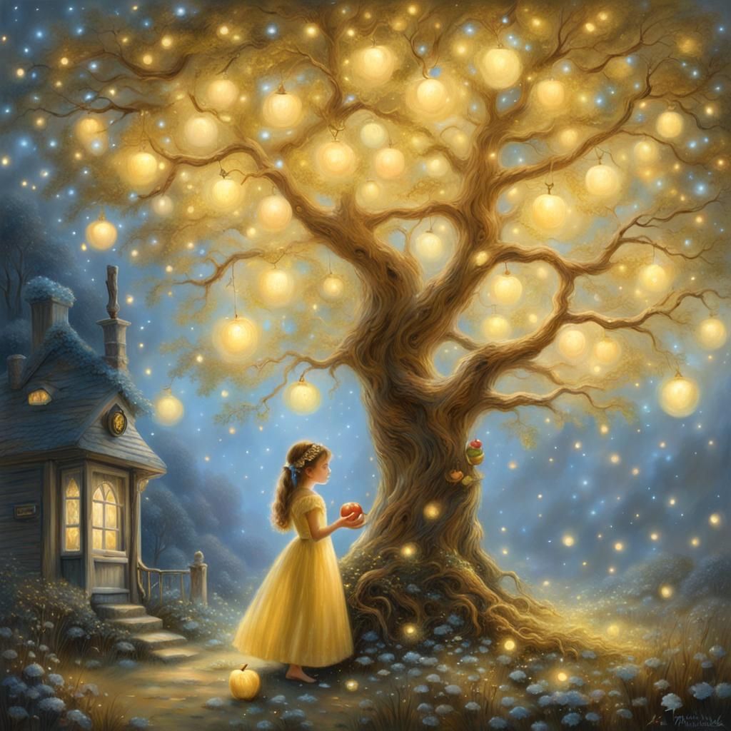 Ethereal Girl Under Golden Apple Tree
